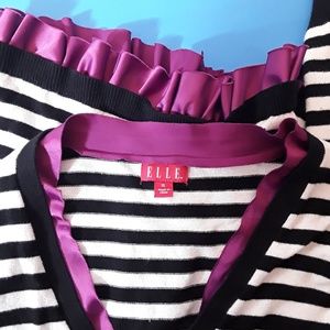 Elle Sweaters - Elle XL Purple Black & White Stripe Cardigan Elle Sweaters - Elle XL Purple Black & White Stripe Cardigan